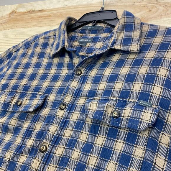Eddie Bauer Shirt Mens Large Blue Brown Button Up Long Sleeve Plaid Outdoors - Picture 5 of 13